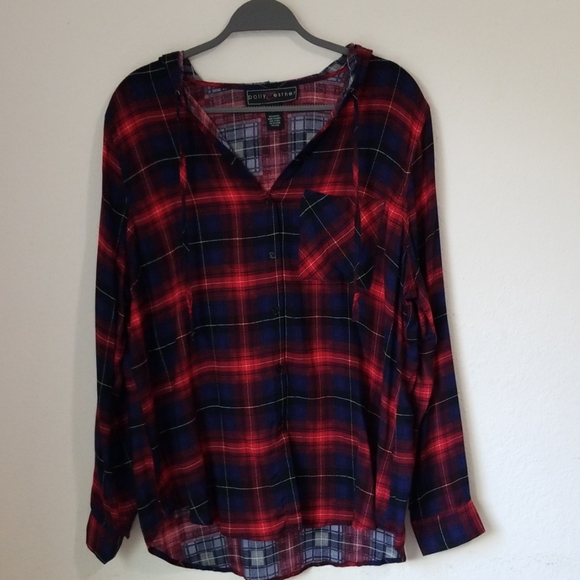 Polly & Esther Tops - Plaid Hoodie long sleeve